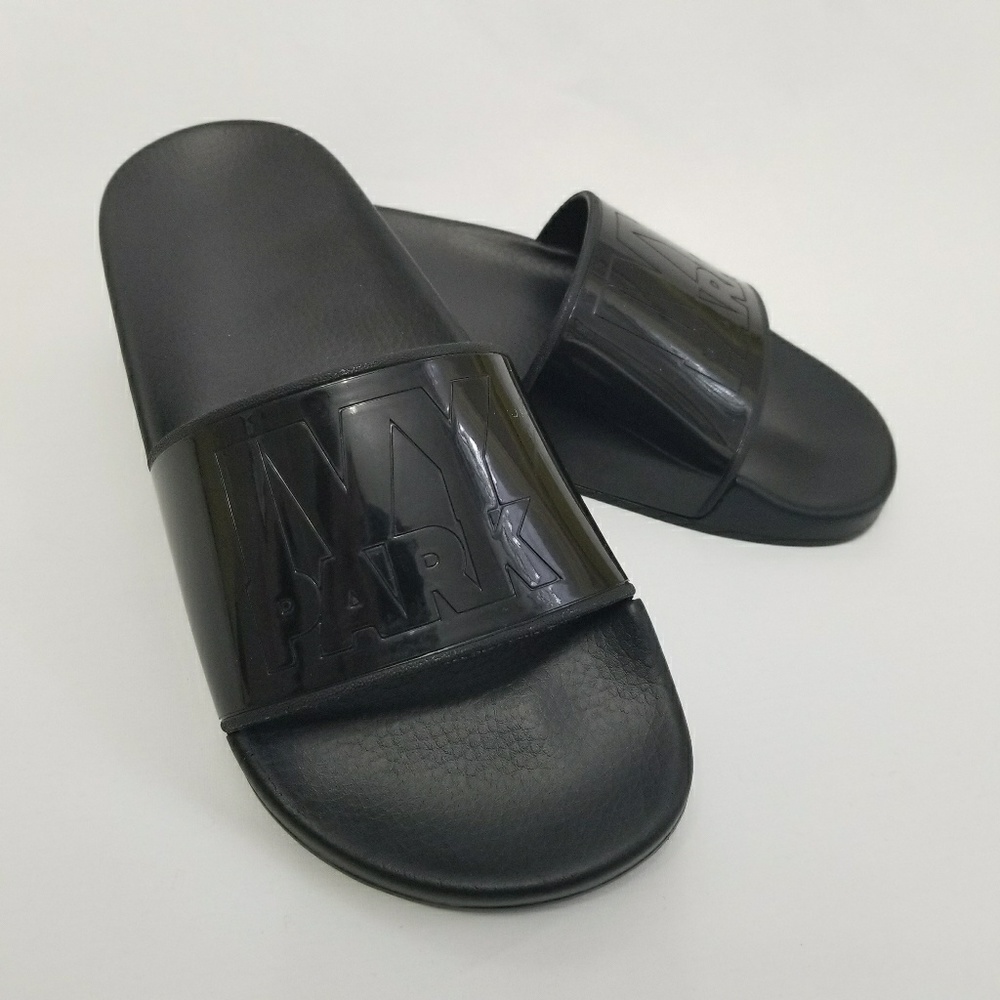 NEW IVY PARK Shiny Black Logo Slide Sandals